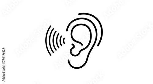 Minimalist ear with sound waves icon depicting hearing and audio signal