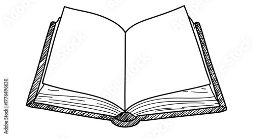 Hand drawn open book sketch with blank pages