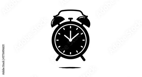 Minimalist alarm clock silhouette with shadow on white background