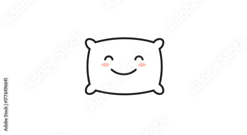 Cute smiling pillow icon with kawaii facial expression for sleepthemed designs