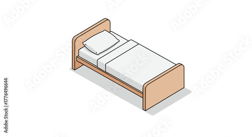 Simple isometric bed design on white background for interior concepts