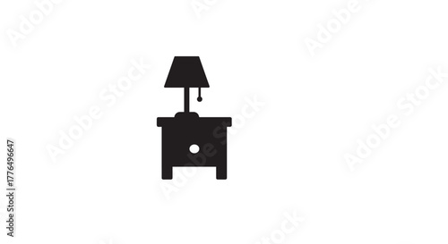 Minimalistic silhouette of a nightstand with lamp on a white background