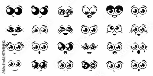 Collection of diverse cartoon eyes and expressions with different emotions and moods