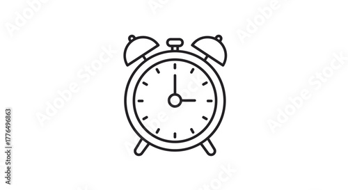 Minimalist linear alarm clock design in black and white for time management themes