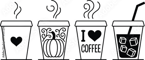 Coffee cups with different designs vector illustration for cafe and shop