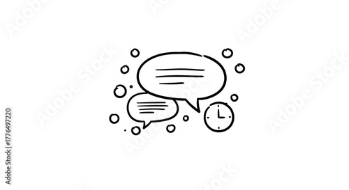 Hand drawn speech bubbles and clock design for communication concepts