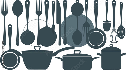 Assortment of kitchen utensils and cookware cooking