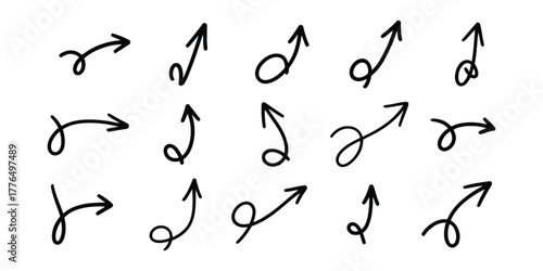 PrintCollection of handdrawn arrows in various directions isolated on white background