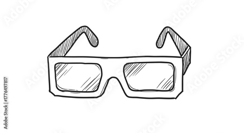 Retro 3d glasses sketch with hand drawn style on white background