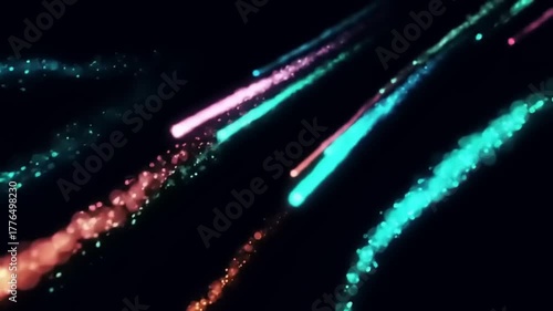 Colorful Glowing Meteor Trails in Space.