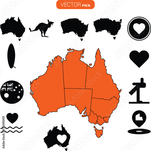 Australia Map Icons and Symbols Vector Pack continent