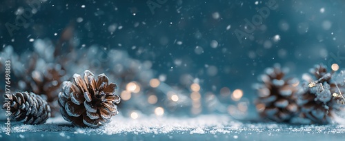 Enchanting Winter Scene - Pine Cones in a Snowy Landscape.