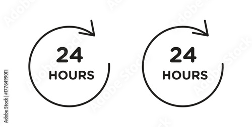 24 Hrs icon glyph and line set thin line symbol concept.