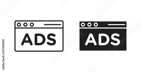 Ad icon glyph and line set thin line symbol concept.