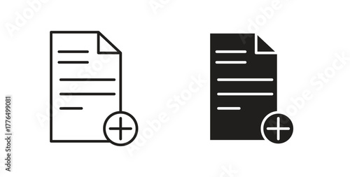 Add document icon glyph and line set thin line symbol concept.