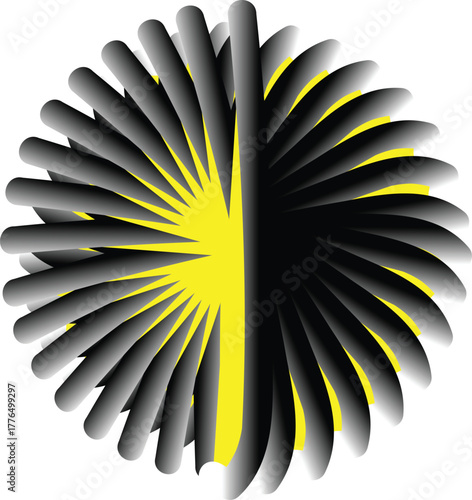 Dynamic abstract circular blade pattern with contrasting black, white, and bright yellow colors