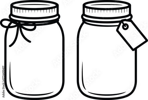 Mason Jar Line Art Vector Illustration with Decorative Elements Graphic