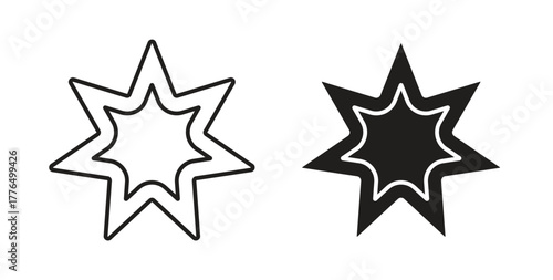 Bahai icon glyph and line set thin line symbol concept.