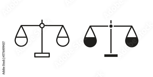 Balance scale icon glyph and line set thin line symbol concept.