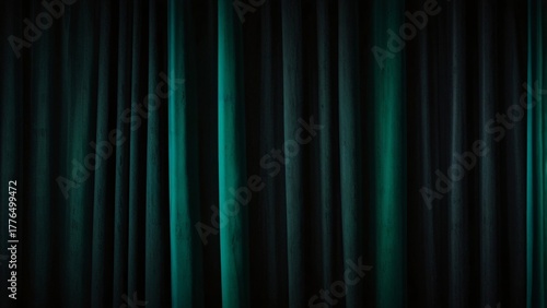 Dramatic Emerald Green and Black Theater Curtain, Cinematic Mood V4