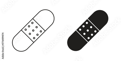 Band aid icon glyph and line set thin line symbol concept.