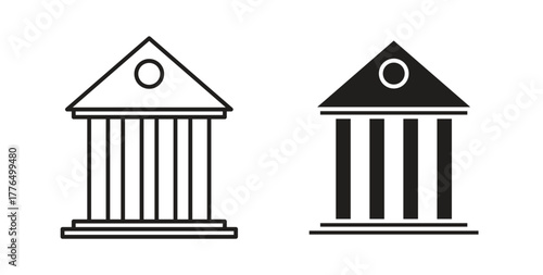 Bank icon glyph and line set thin line symbol concept.