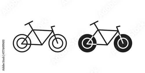 Biking mountain icon glyph and line set thin line symbol concept.