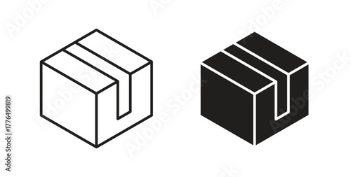 Box icon glyph and line set thin line symbol concept.
