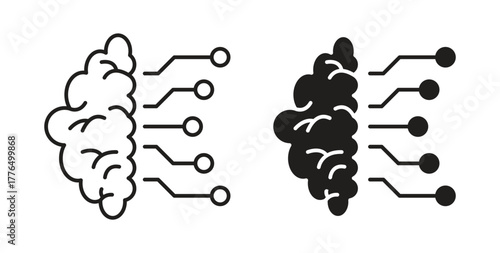 Brain circuit icon glyph and line set thin line symbol concept.