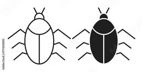 Bug icon glyph and line set thin line symbol concept.