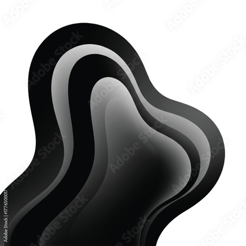 Adobe Illustrator Artwork Abstract Black and White Wavy Gradient Background - Modern Flow, Smooth Curves, Liquid Shape, Minimalist Design