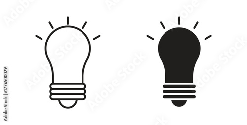 Bulb icon glyph and line set thin line symbol concept.
