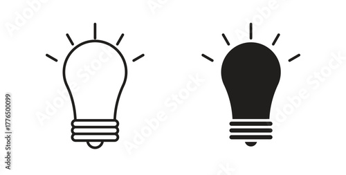 Bulb icon glyph and line set thin line symbol concept.