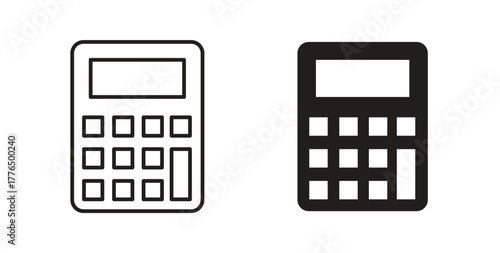 Calculator icon glyph and line set thin line symbol concept.