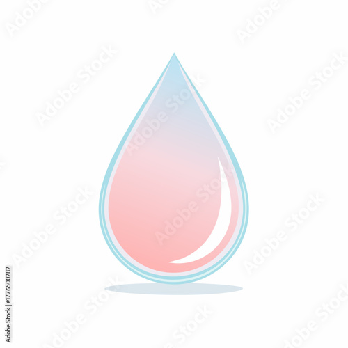 A Single Transparent Water Drop With Pink And Blue Gradient Colors Isolated On White Background Reflecting Light