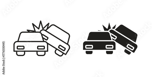 Car crash icon glyph and line set thin line symbol concept.