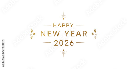 Wishing you a stylish Happy New Year 2026 with sparkling gold accents and festive stars for elegant invitations and party celebrations