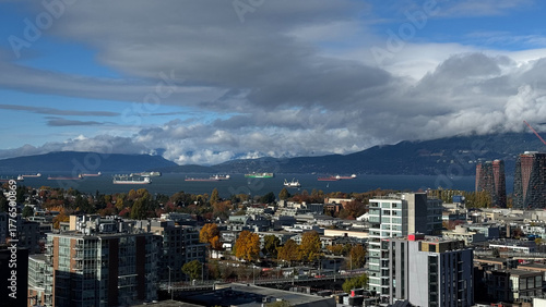 Aerial View of Kitsilano and Burrard Inlet in Vancouver, British Columbia Canada