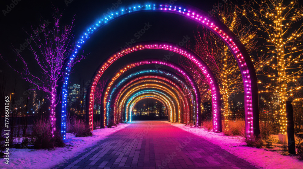 Fototapeta premium Christmas decoration in the shape of a purple heart-shaped tunnel