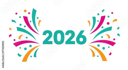 Celebrate 2026 with vibrant confetti bursts and usher in the new year with joy, perfect for invitations and festive marketing materials