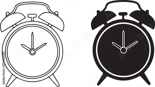 Retro alarm clocks in black and white, a classic symbol of time management and deadlines