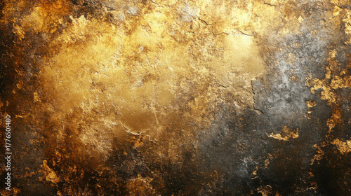 Gritty grunge gold texture background with vignette and aged appearance