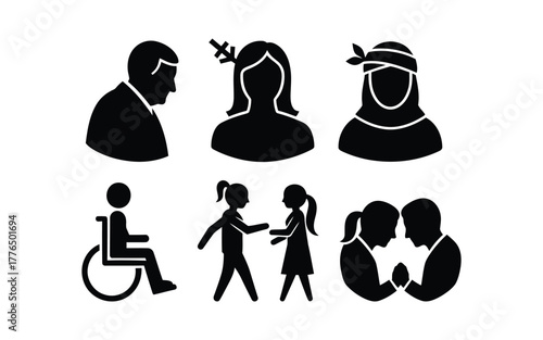 Diversity and inclusion black and white icons