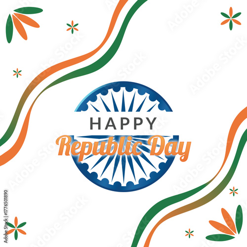 Happy republic day india greeting with ashoka chakra and indian flag colors