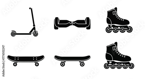 Black and white icons depicting various forms of personal transportation