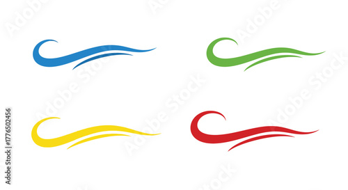 Four colorful wave like swoosh designs isolated on a white background