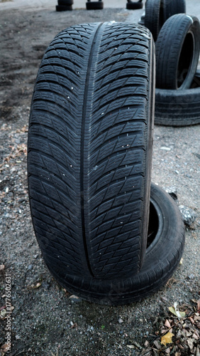 old tires in a row