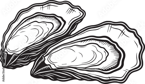 Two Black and White Oysters on a White Background shellfish