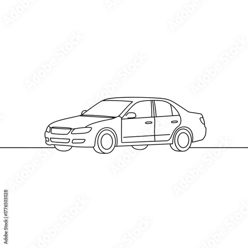 Minimalist linear sedan car on white background