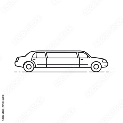 Minimalist line art limo side view on white background